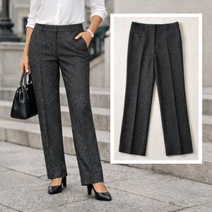 Talbots Wool Blend Dress Pants Womens 10 Charcoal Tweed Straight Leg Lined Work